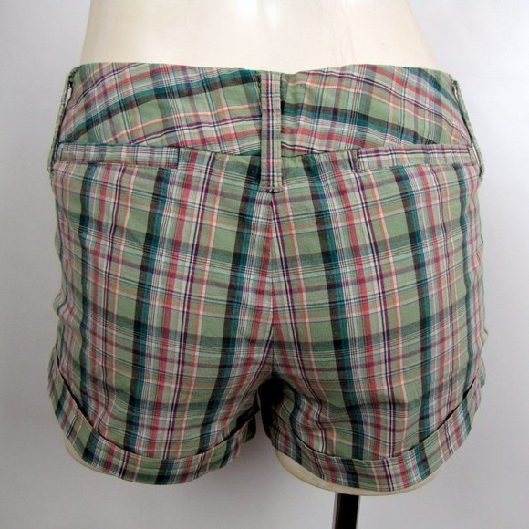 Spacegirlz Green Plaid Cotton Low-Rise Shorts Sz 7 - Picture 3 of 8